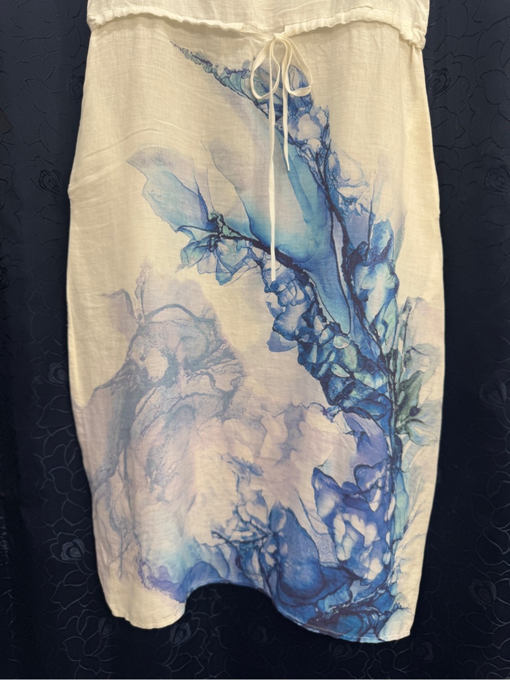 Luukaa 100% Linen Abstract Blue & White Floral Sleeveless Maxi Dress US 8 - Picture 4 of 12